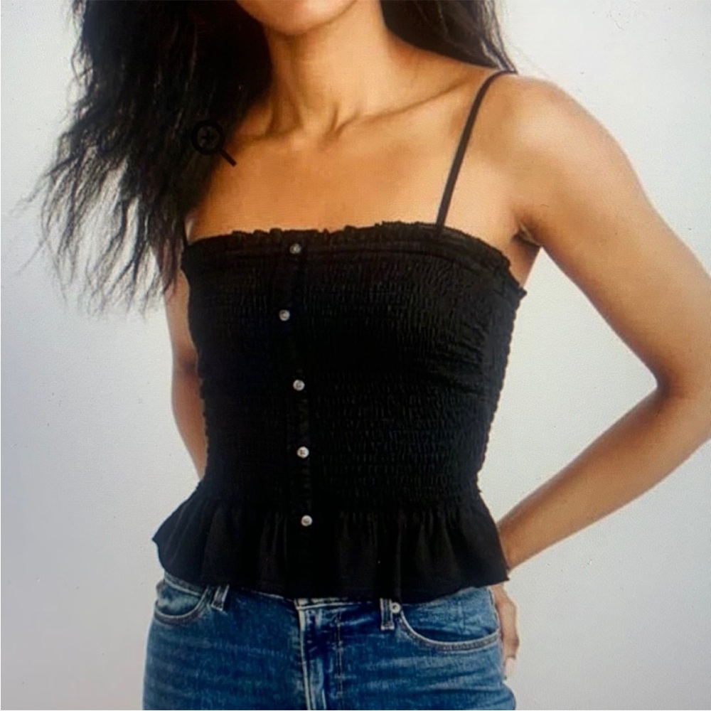 Abercrombie & Fitch Smocked Peplum Top - Black